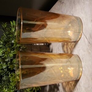 Vintage Jeanette Marigold Irridescent Swirl Glasses. Set of two.